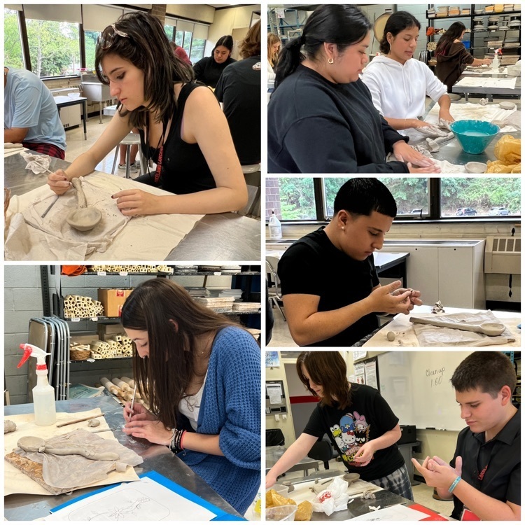Ceramics 2 classes working hard on their “Totem Spoons“