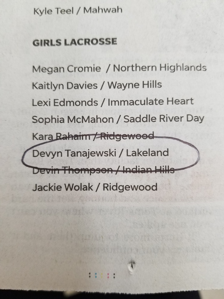 Keeping Our Fingers Crossed for Devyn Tanajewski as a nominee in Girls Lacrosse for Player of the Year in North Jersey at tonight's Sports Awards....That Girl's a Player..